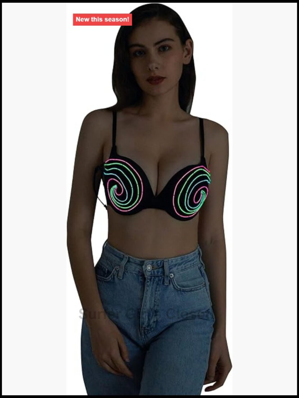LED Light Up Push Up Bra with Rainbow Elwire for Rave Party Costume
